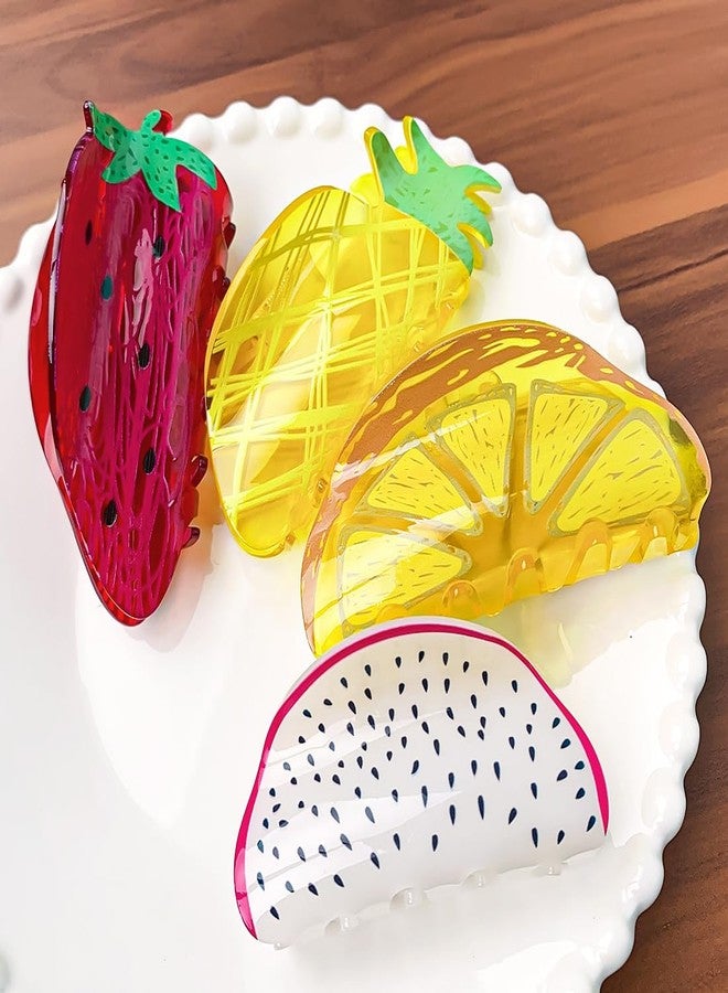 Ynxee Fruit Print Hair Claws Non Slip 3.8" Medium Hair Claws Clips Cute Vivid Color Women Girls Hair Accessories, Lemon Shape - Image 2